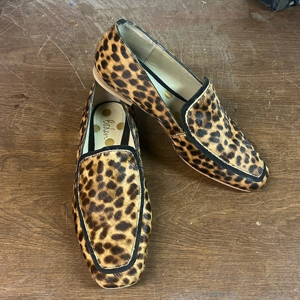 BODEN Tan Black Animal Hair Rae Leopard Loafers- 38